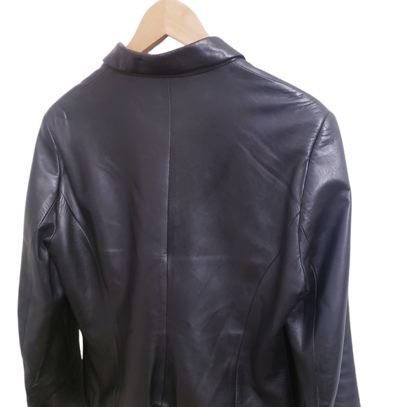 Black Leather Button Up Jacket, Size 44 - Picture 8 of 16